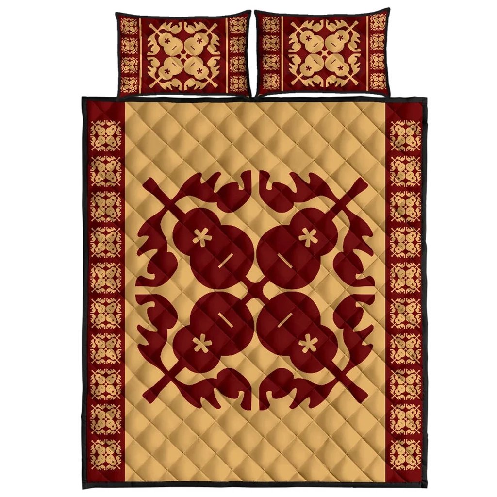 Hawaiian Quilt Pattern Guitar Flower Quilt Bed Set Gold - Polynesian Pride