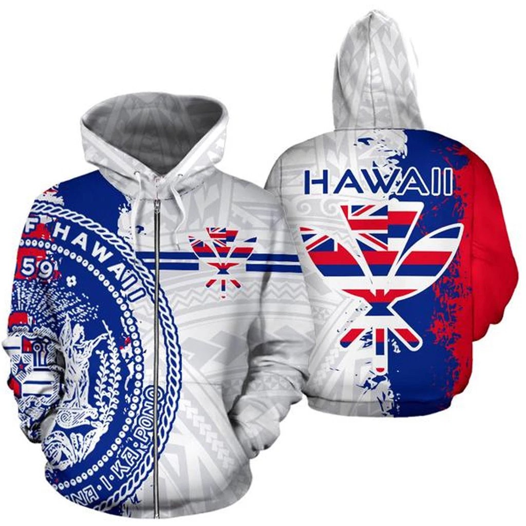 Hawaii Flag Zip up Hoodie Mystic style Unisex Art - Polynesian Pride