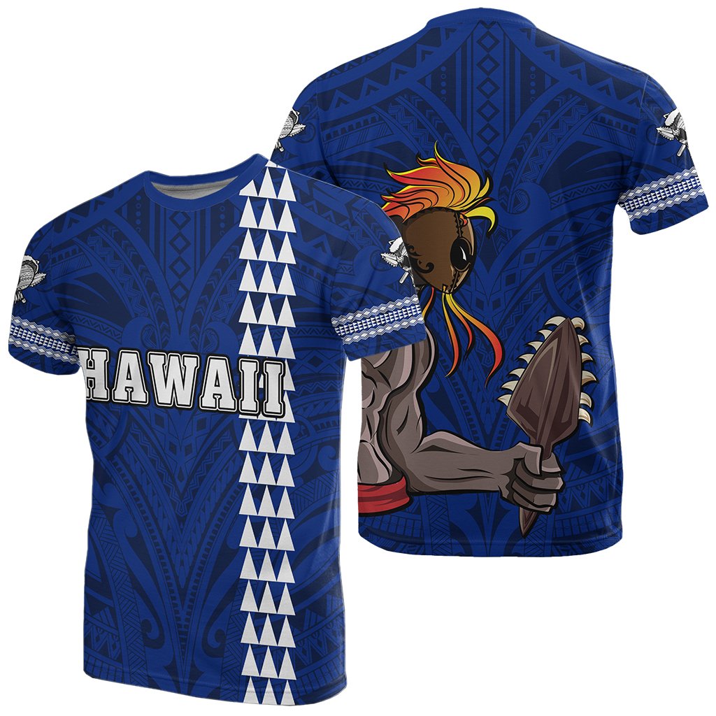 Hawaiian Islands Warrior Kakau Blue Polynesian T Shirt Unisex Blue - Polynesian Pride