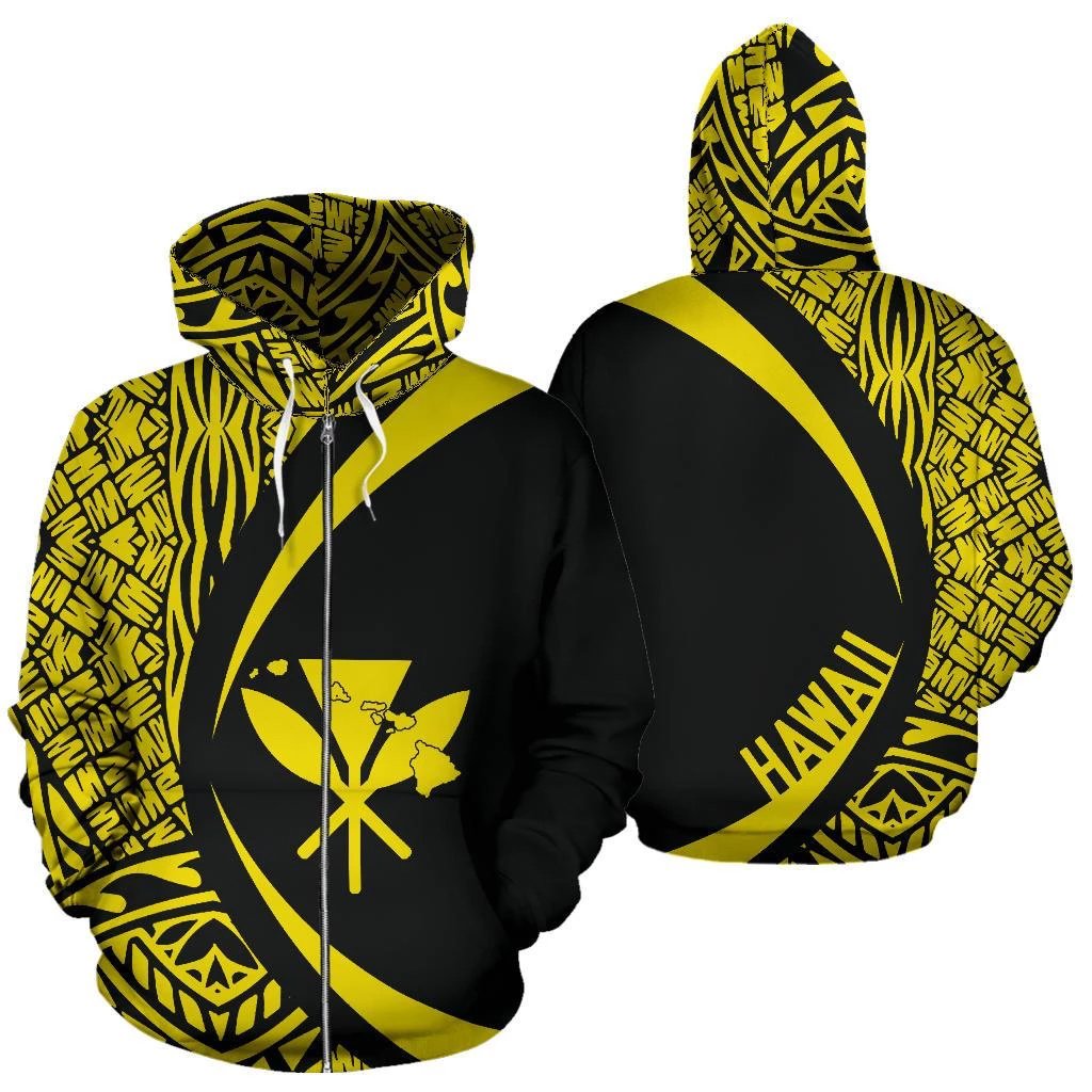 Kanaka Hawaii Map Yellow Polynesian Zip up Hoodie Circle Style Unisex Yellow - Polynesian Pride