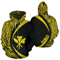 Kanaka Hawaii Map Yellow Polynesian Zip up Hoodie Circle Style Unisex Yellow - Polynesian Pride