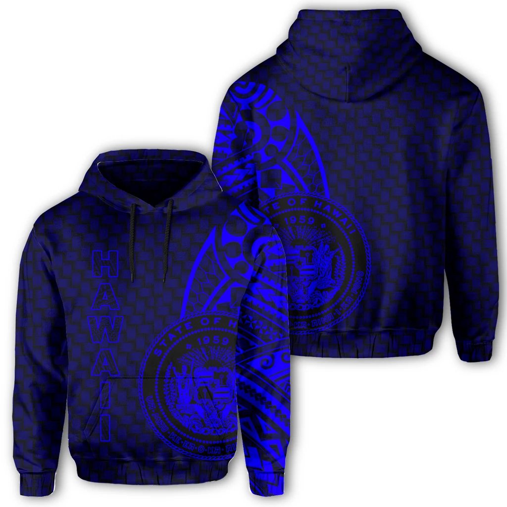 Hawaii Polynesian Hoodie Blue Emboss Style Unisex Blue - Polynesian Pride