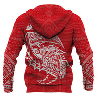 Samoa Rugby Hoodie Samoa Coat of Arms Polynesians Tattoo Style Red - Polynesian Pride