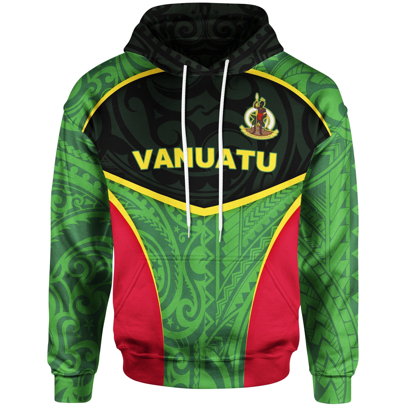 Vanuatu Polynesian Hoodie Flag Sport Style Unisex Green - Polynesian Pride