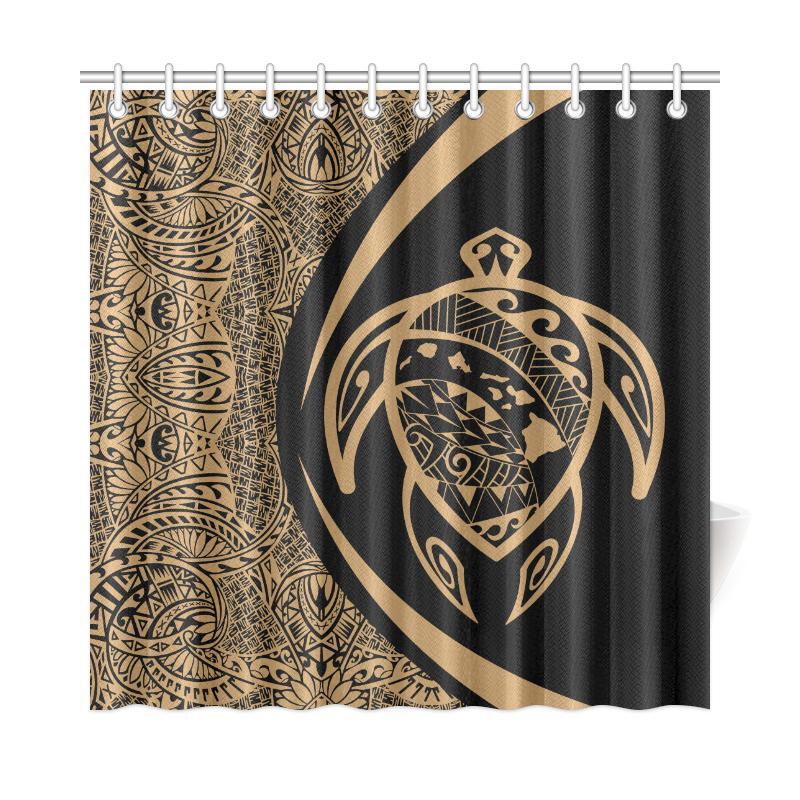 Hawaii Turtle Map Polynesian Shower Curtain - Gold - Circle Style 177 x 172 (cm) Gold - Polynesian Pride