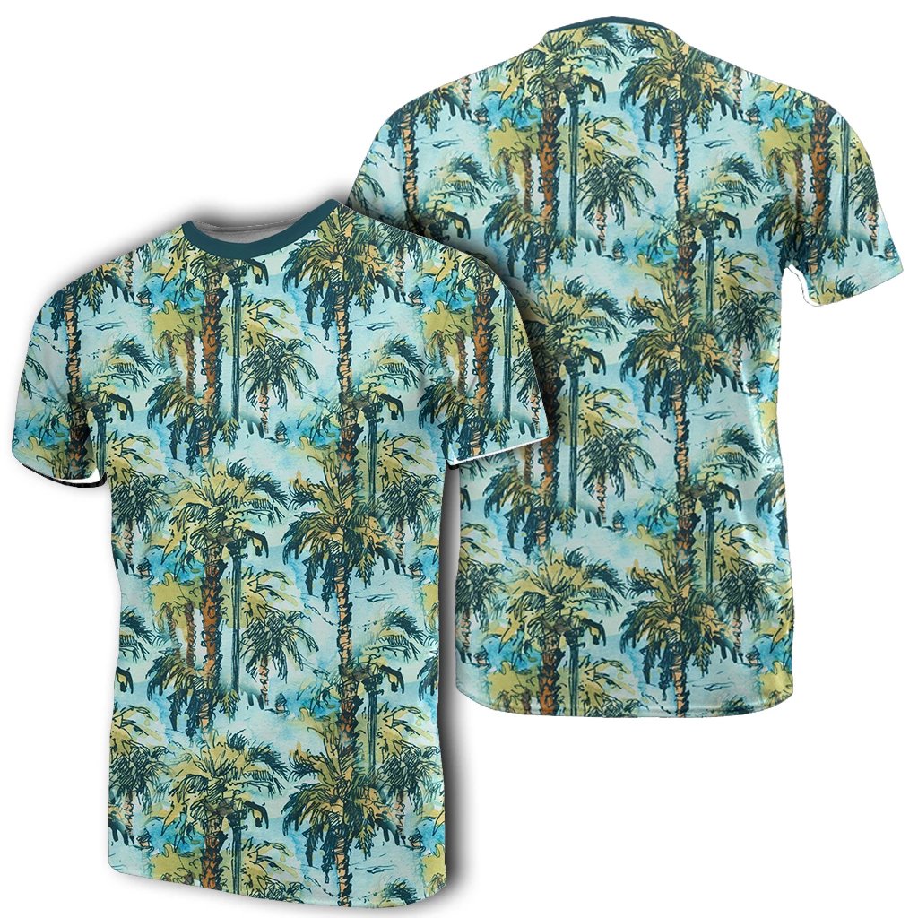 Hawaii Tropical Palm Trees Blue T Shirt Unisex White - Polynesian Pride