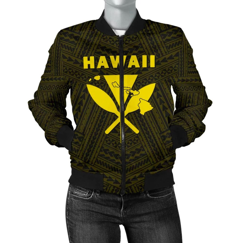 Hawaii Kanaka Polynesian Women's Bomber Jacket Yellow Yellow - Polynesian Pride