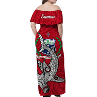 Samoa Off Shoulder Long Dress Hammerhead Shark Red LT13 - Polynesian Pride