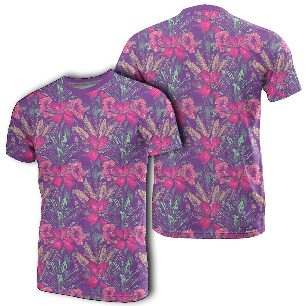 Hawaii Tropical Hibiscus Purple T Shirt Unisex White - Polynesian Pride