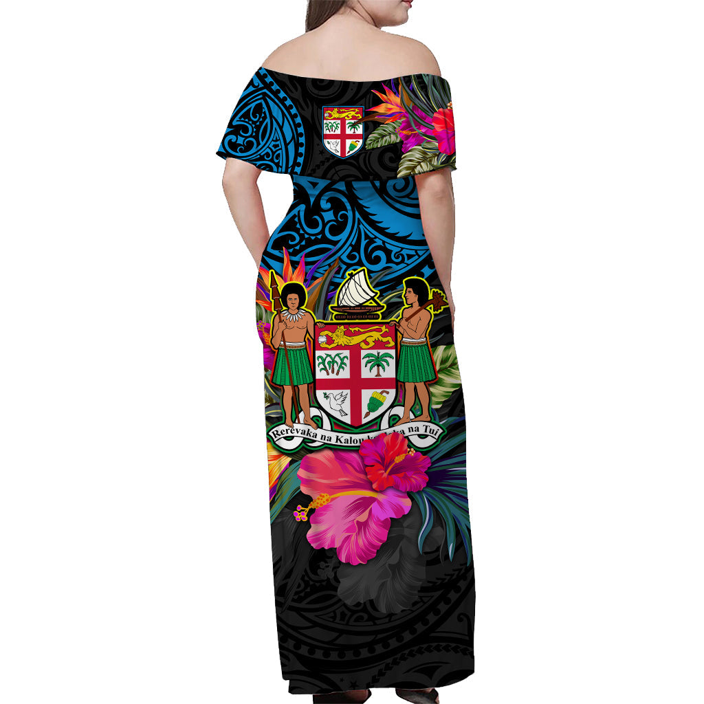 Fiji Off Shoulder Long Dress Alluring Polynesia and Tropical Flowers LT13 - Polynesian Pride