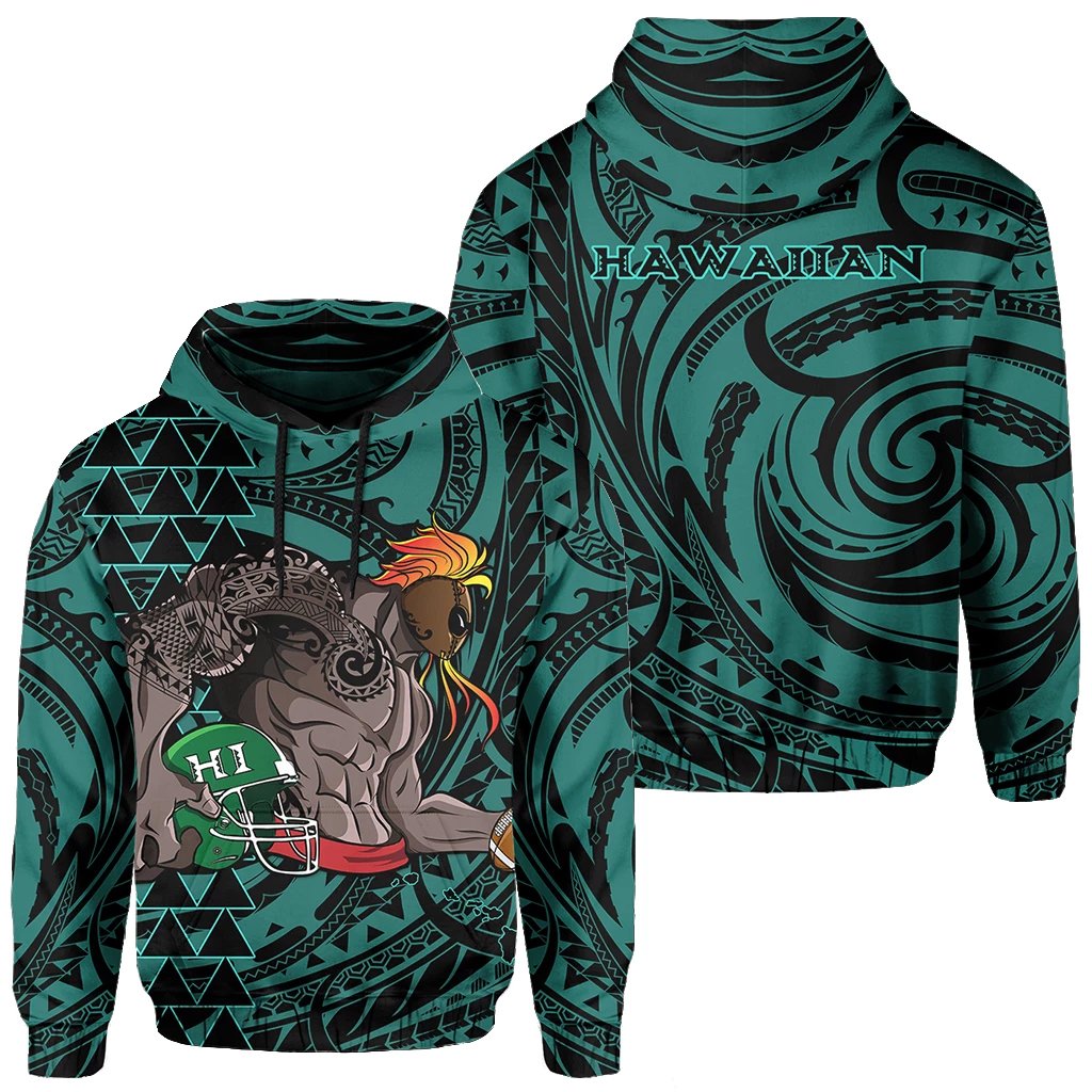 Kakau Turquoise Hawaii Warrior Football Hoodie Unisex Turquoise - Polynesian Pride
