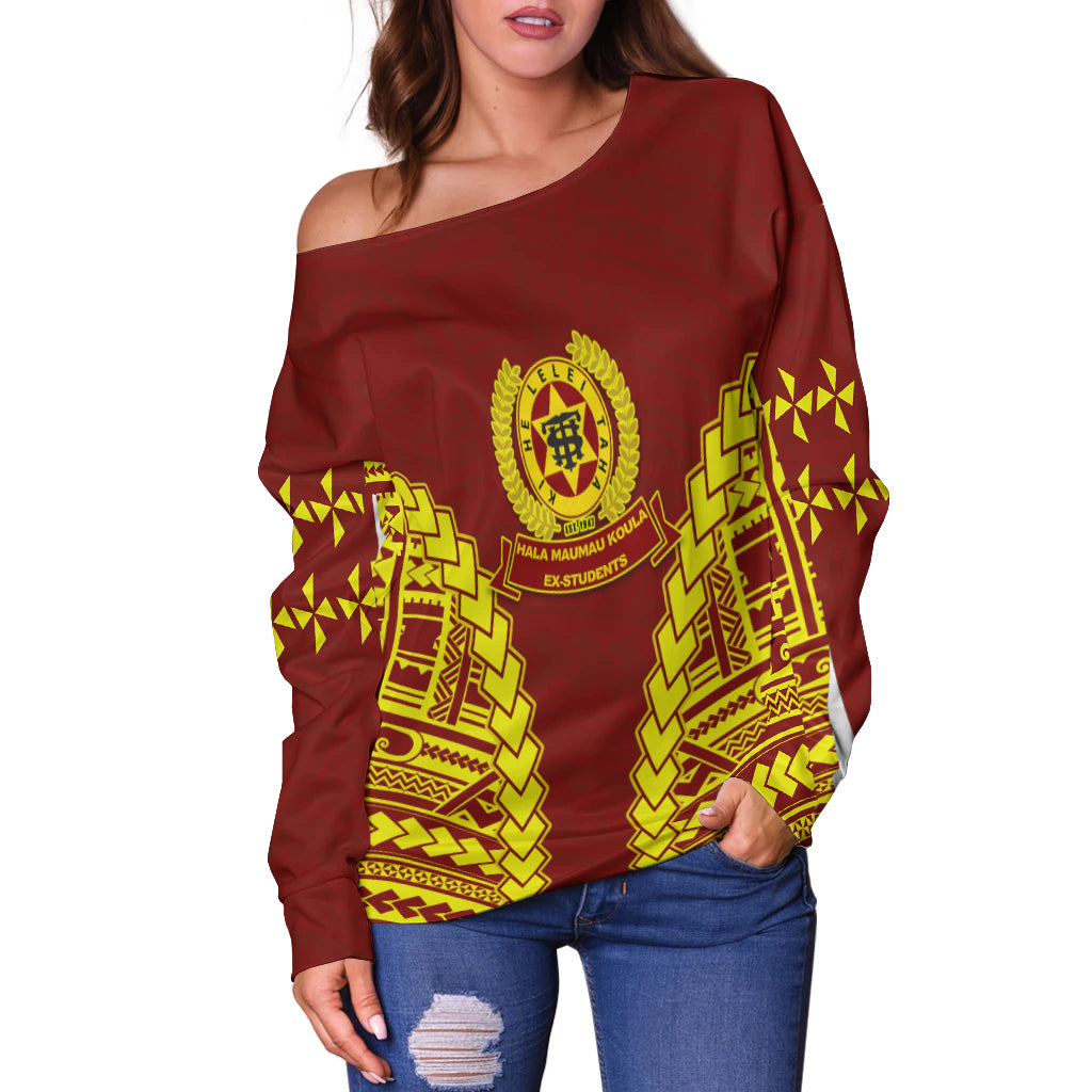 Tonga High School Off Shoulder Sweater (Red) LT13 - Polynesian Pride