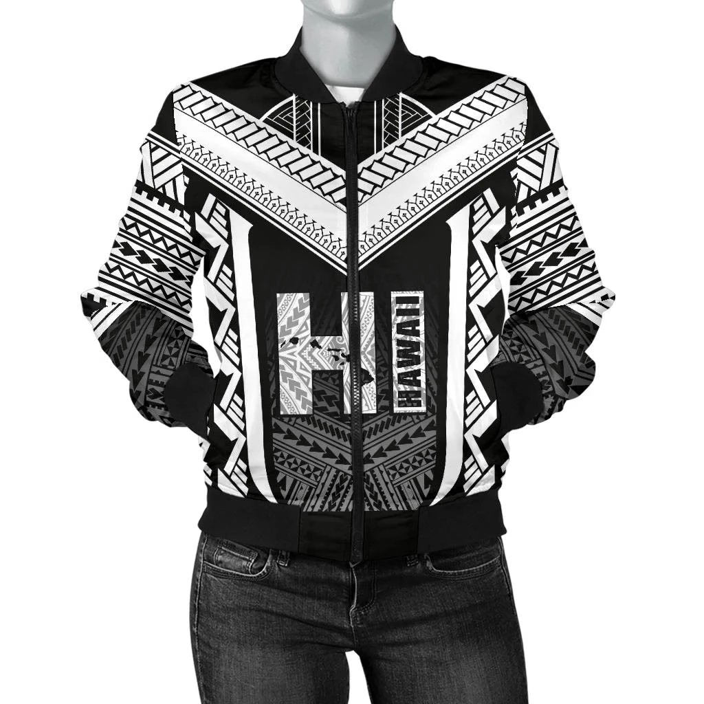 Hawaiian Kanaka Polynesian Women's Bomber Jacket Active White White - Polynesian Pride