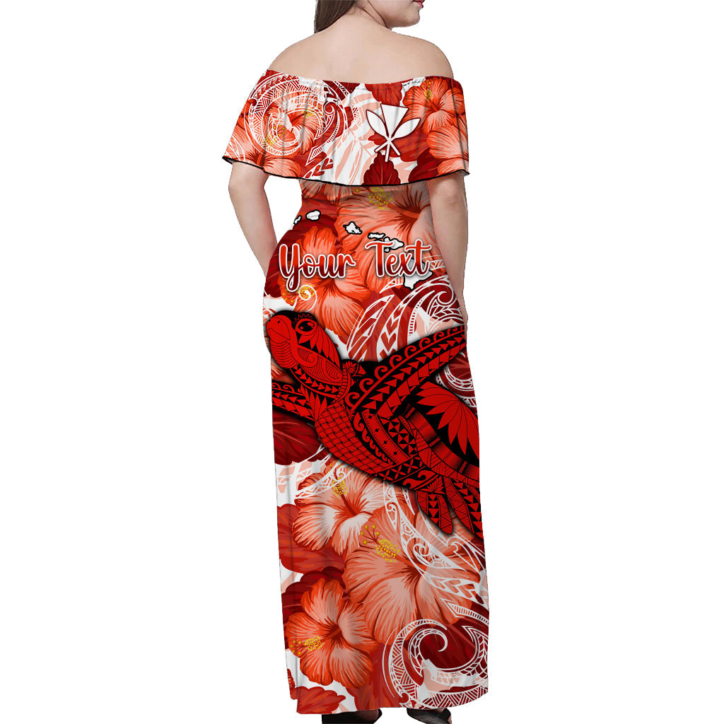 (Custom Personalised) Hawaii Off Shoulder Long Dress Red Polynesian Turtle and Hibiscus LT13 - Polynesian Pride