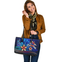 New Caledonia Large Leather Tote Bag - Vintage Tribal Mountain - Polynesian Pride