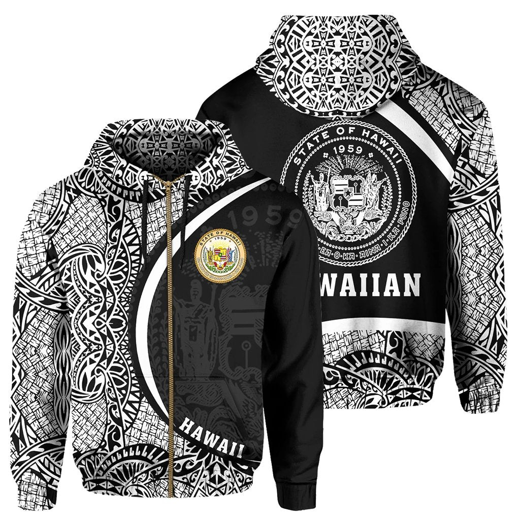 Hawaii Polynesian Zipper Hoodie White Round Style Unisex White - Polynesian Pride
