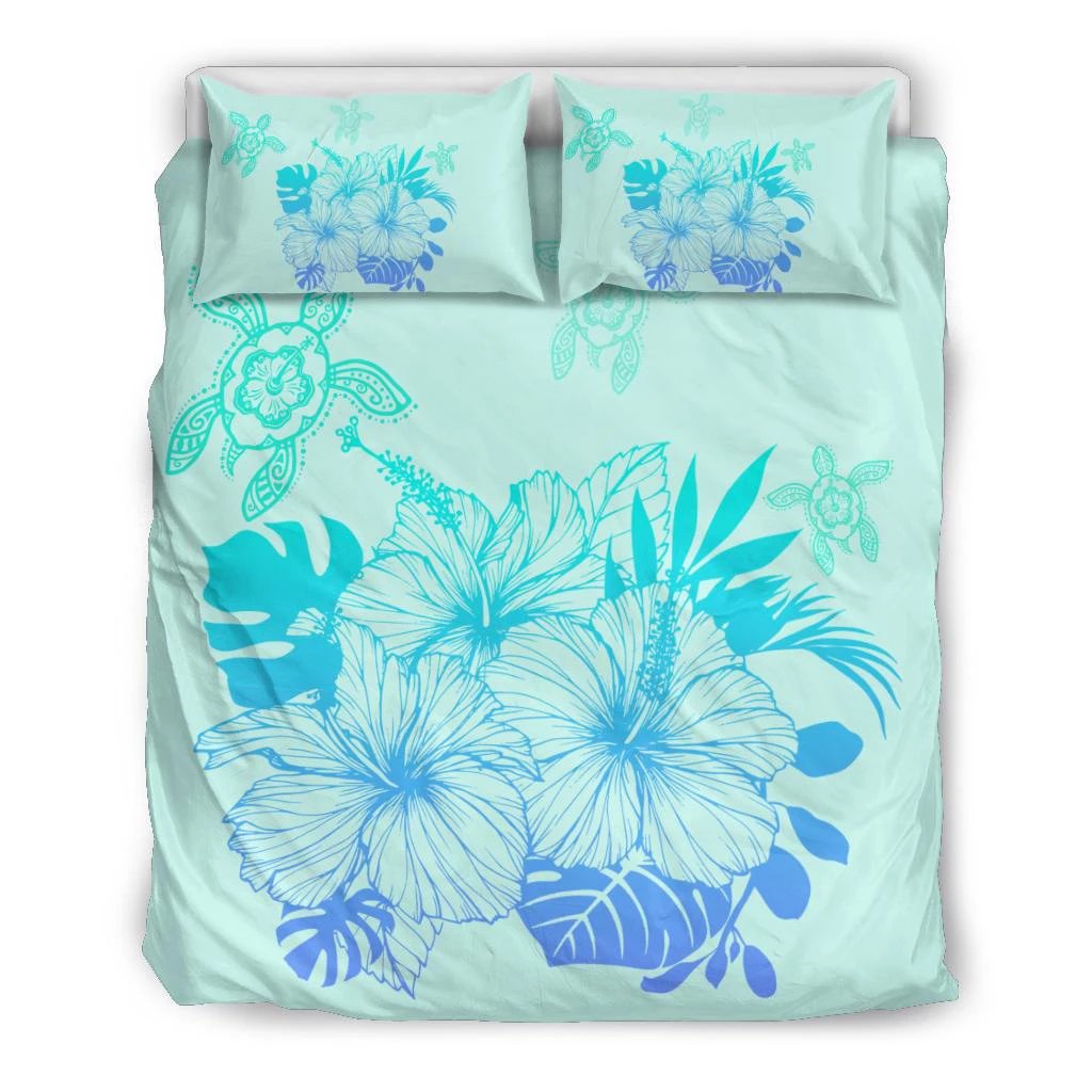 Hawaiian Turtle Hibiscus Monstera Bedding Set Black - Polynesian Pride