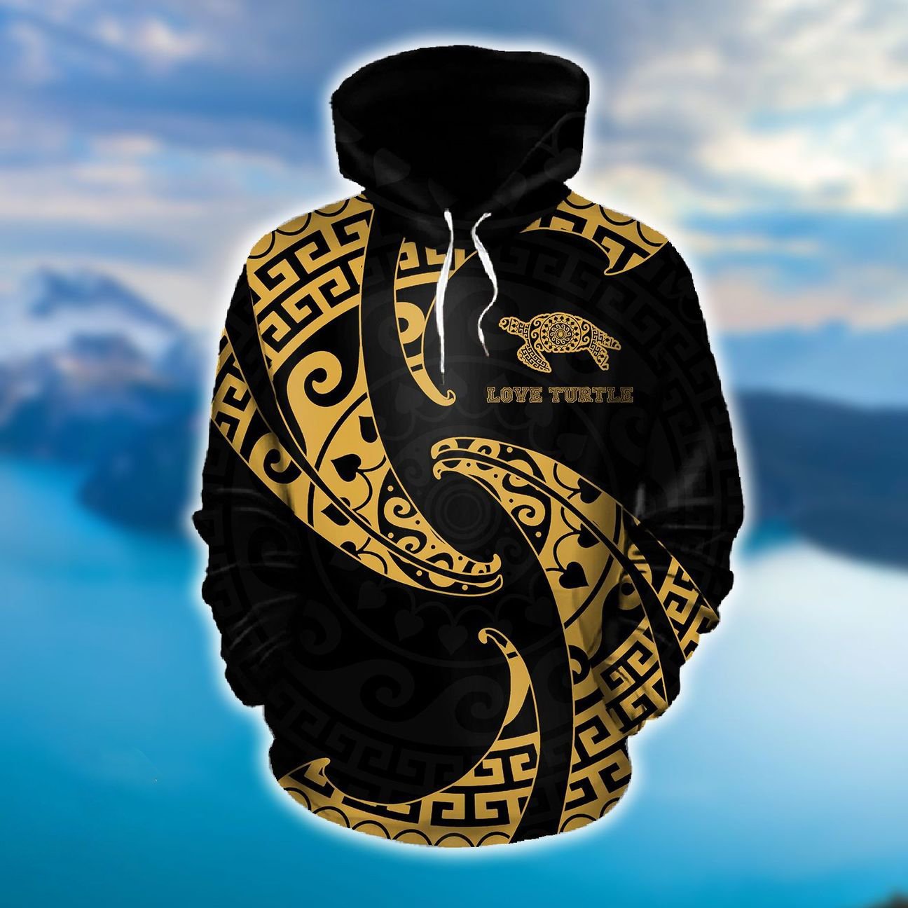 Hawaii Love Turtle Polynesian Hoodie Gold Unisex Gold - Polynesian Pride