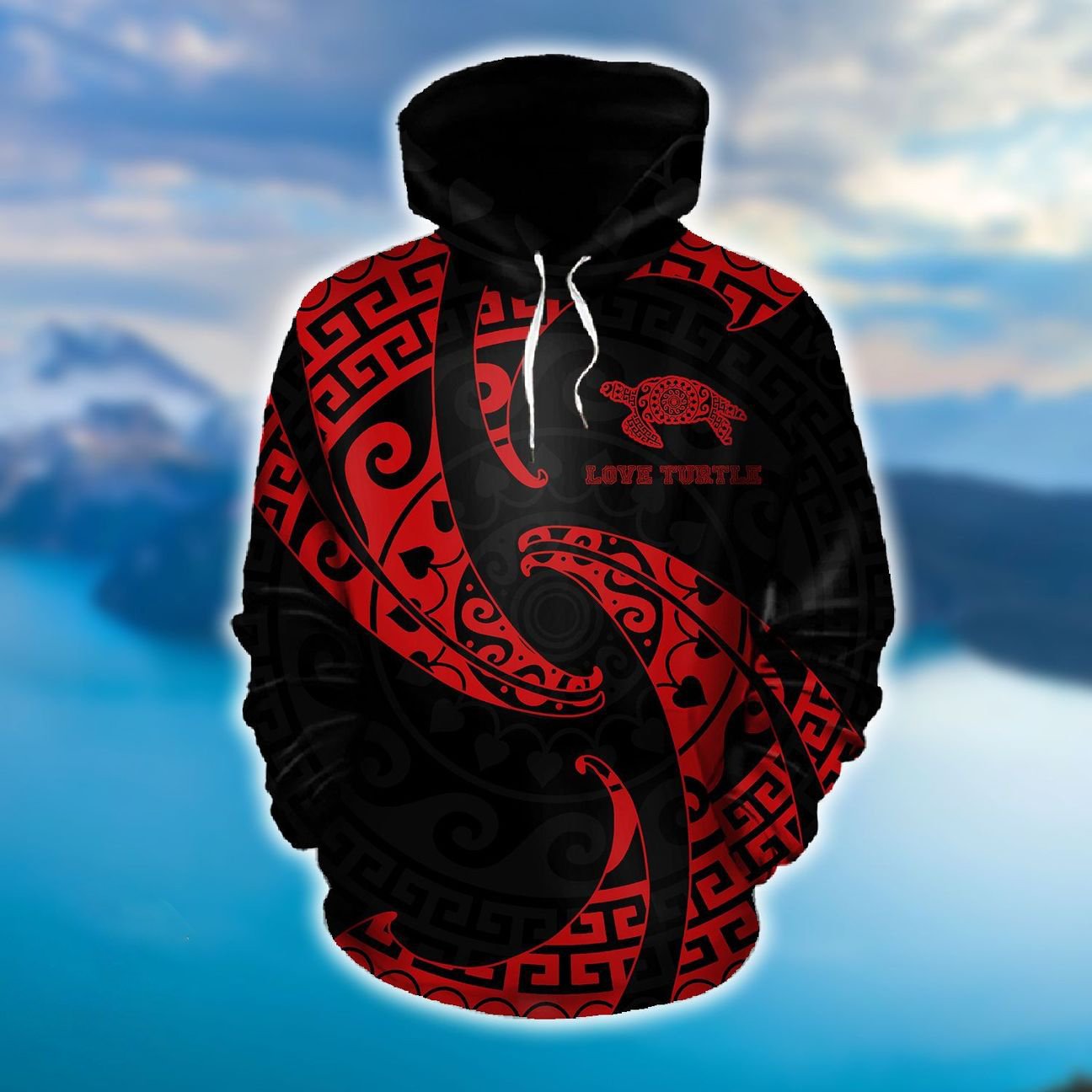 Hawaii Love Turtle Polynesian Hoodie Red Unisex Red - Polynesian Pride