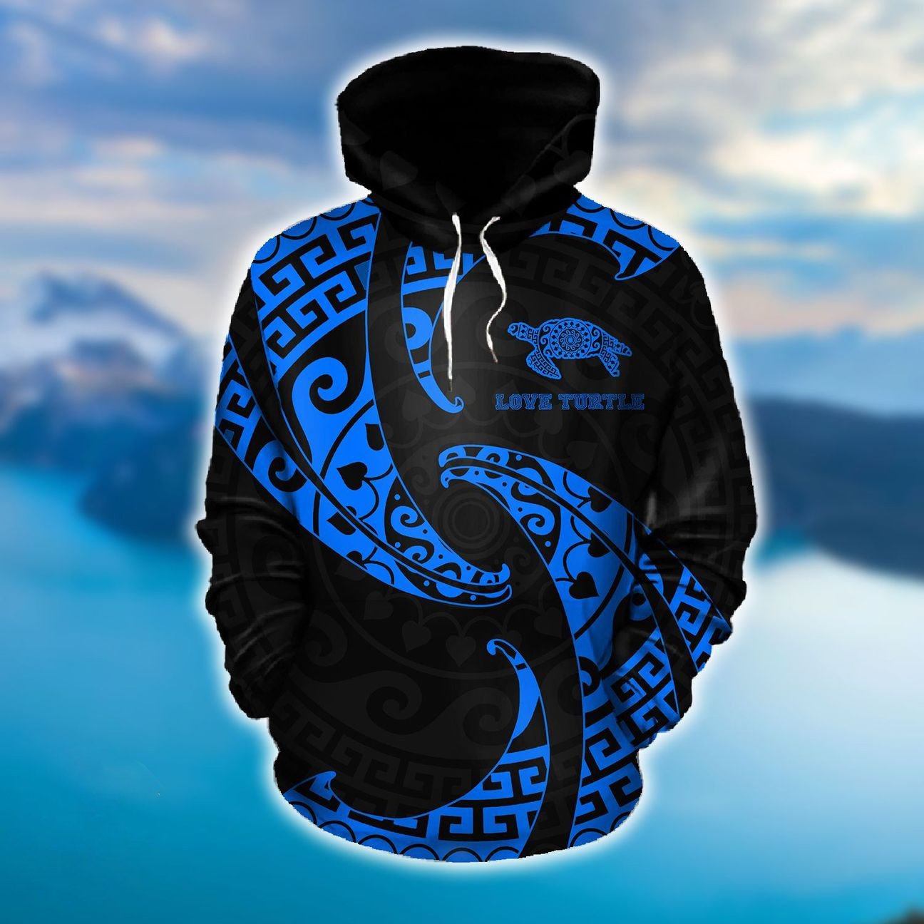 Hawaii Love Turtle Polynesian Hoodie Blue Unisex Blue - Polynesian Pride