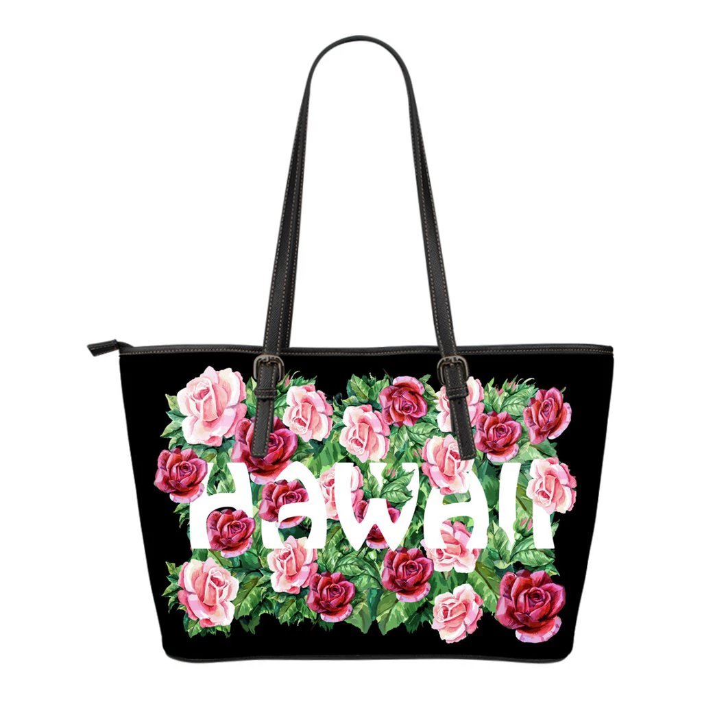 Hawaiian Rose Small Leather Tote Bag White - Polynesian Pride