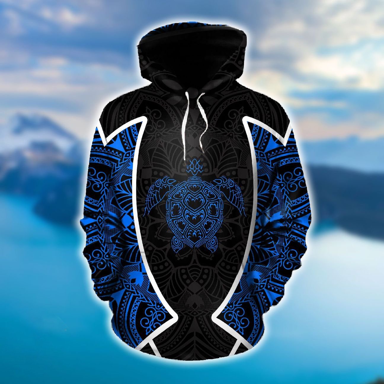 Hawaii Turtle Tribal Polynesian Hoodie Blue Unisex Blue - Polynesian Pride