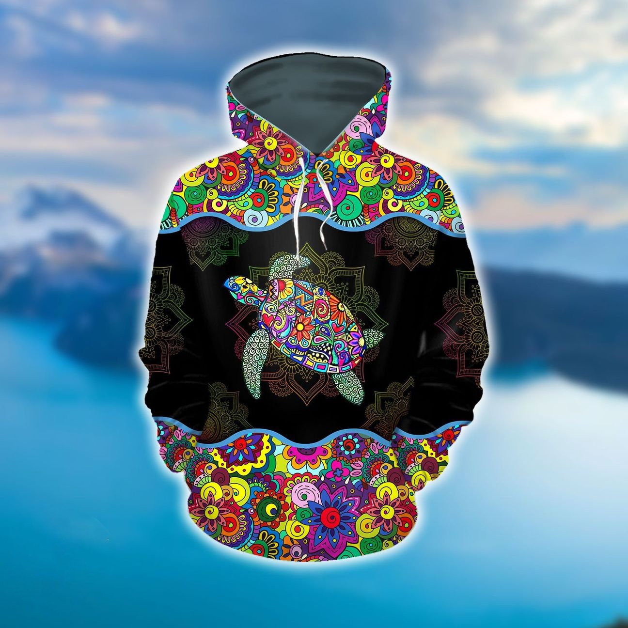 Hawaii Turtle Floral Pattern Hoodie Unisex Black - Polynesian Pride