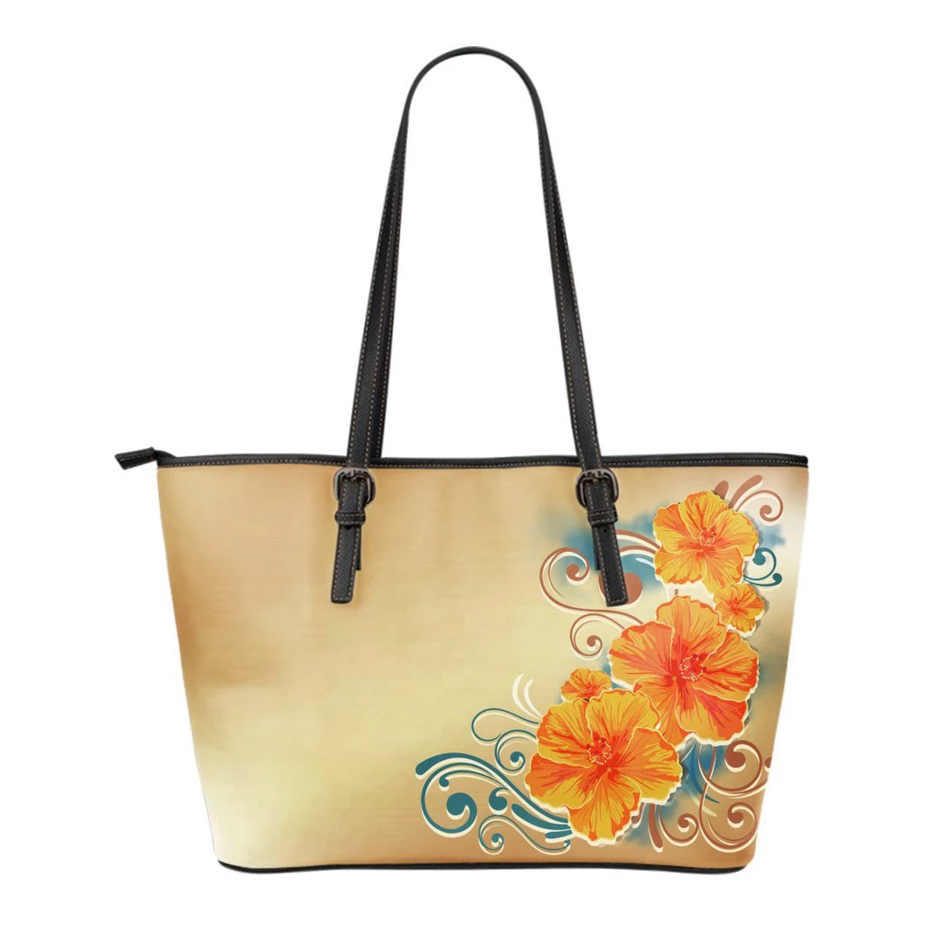 Hibiscus Small Leather Tote Bag 01 White - Polynesian Pride