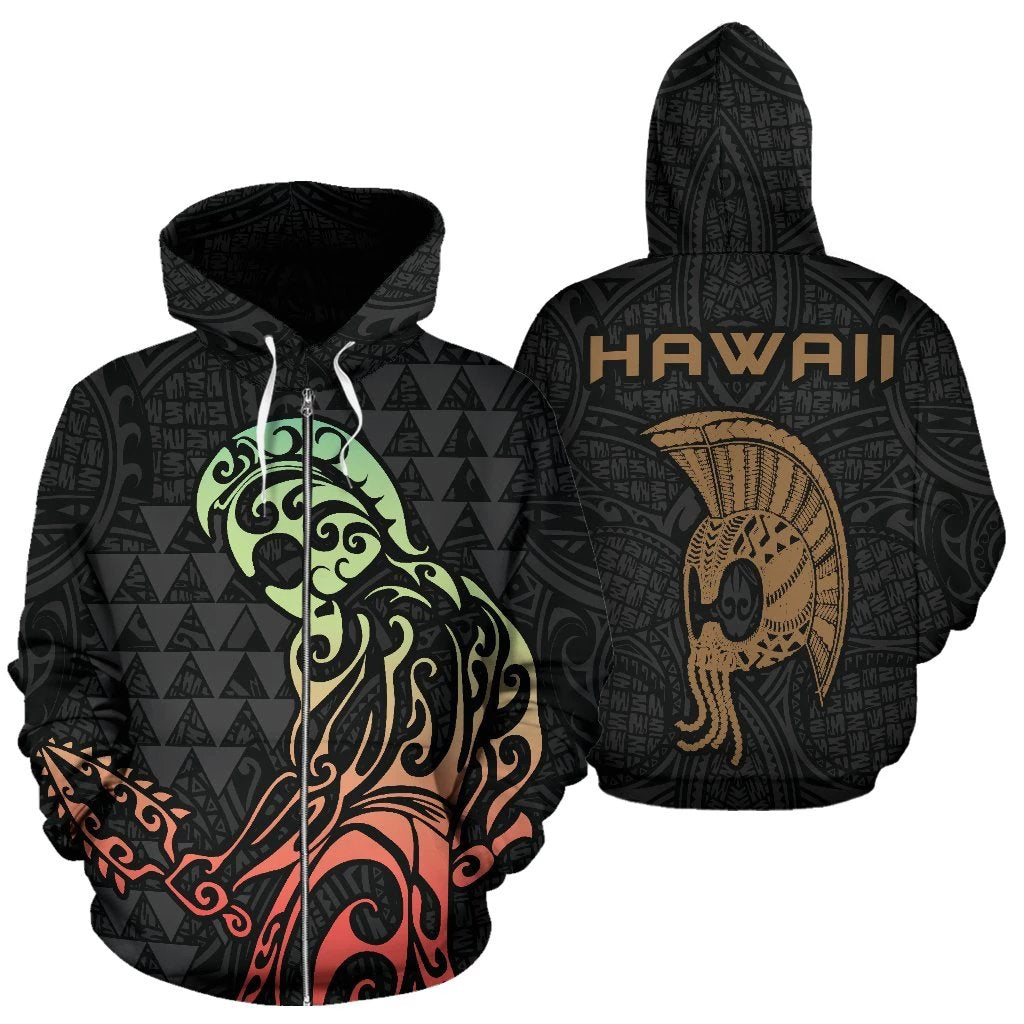 Hawaii Helmet Lauhala Kanaka Warrior Hoodie (Zip) Unisex Black - Polynesian Pride