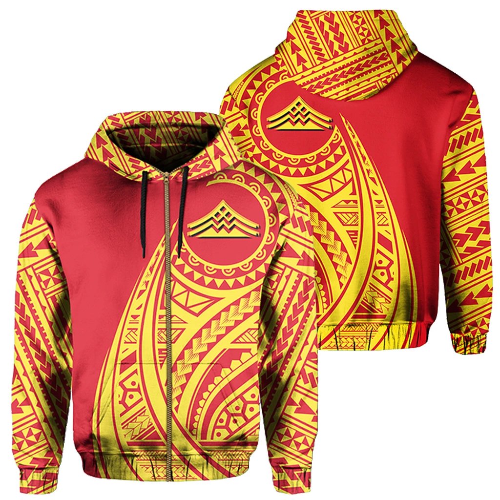 Hawaii Mauna Kea Polynesian Zip up Hoodie Tatoo Style Unisex Red - Polynesian Pride