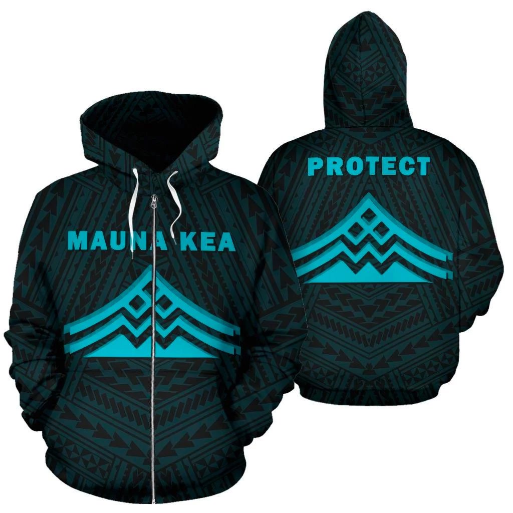 Hawaii Mauna Kea Polynesian Zip up Hoodie Blue Unisex Blue - Polynesian Pride