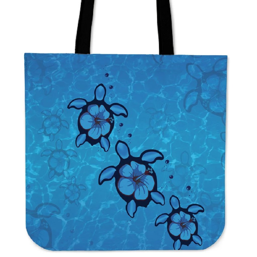 Turtle Hibiscus Swim In Sea Tote Bag Tote Bag One Size Blue - Polynesian Pride