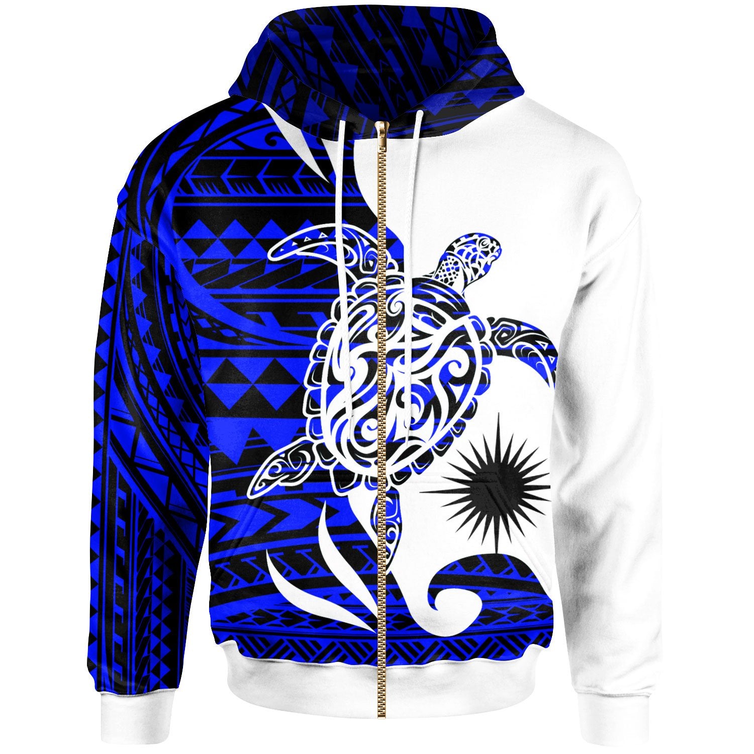 Marshall Islands Custom Zip Hoodie Mega Turtle Unisex Black - Polynesian Pride