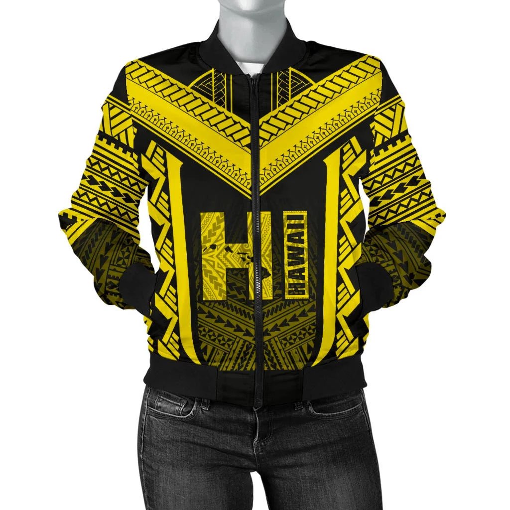 Hawaiian Kanaka Polynesian Women's Bomber Jacket Active Yellow Yellow - Polynesian Pride