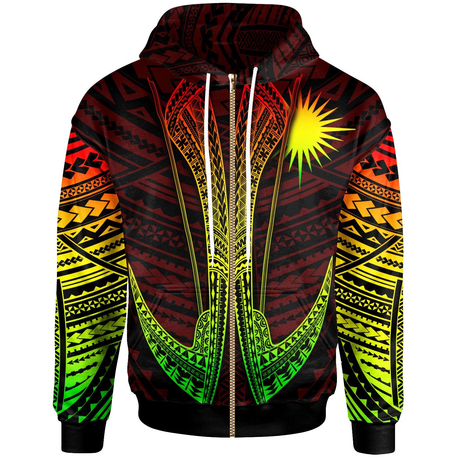 Marshall Islands Custom Zip Hoodie Fish Hook Unisex Red - Polynesian Pride