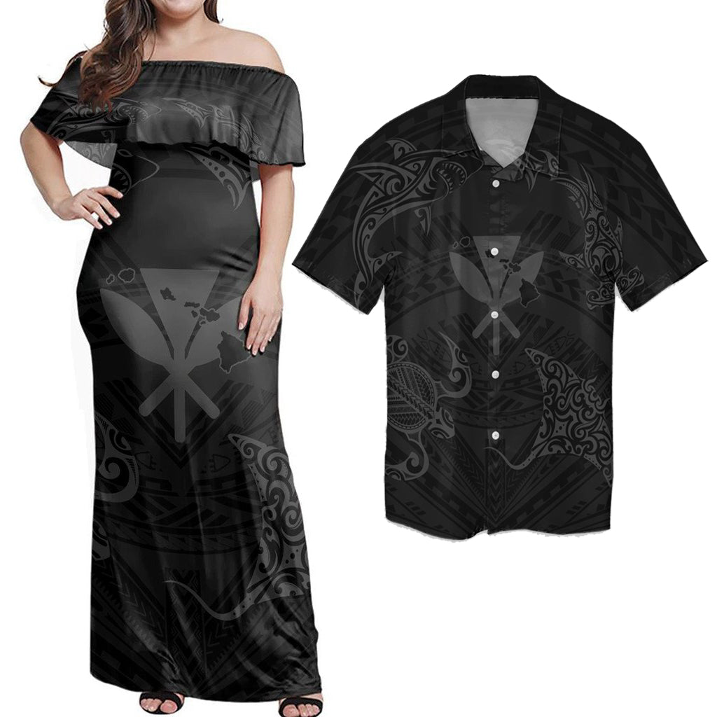 Matching Dress and Hawaiian Shirt Polynesian Turtle Hammerhead Shark Ray Kanaka Hawaii Circle Grey RLT14 - Polynesian Pride