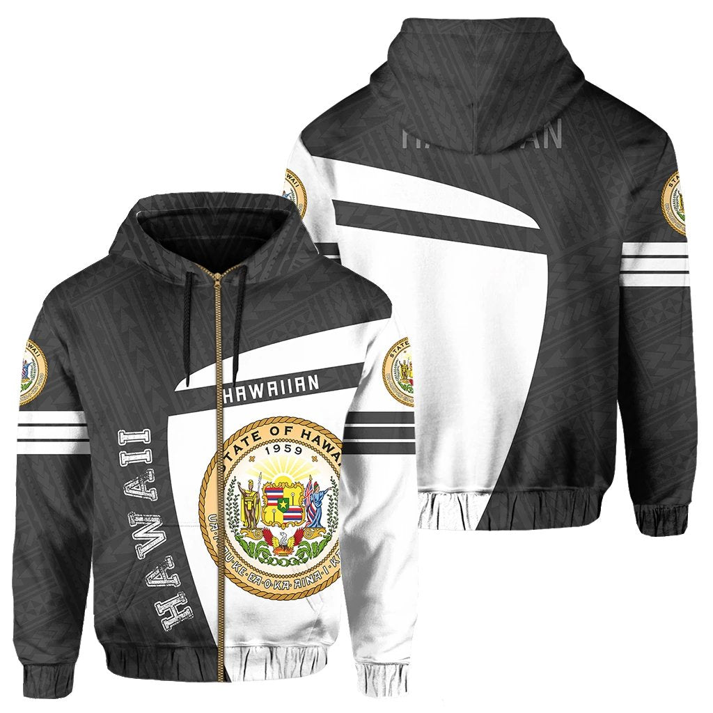 Hawaii Polynesian Sport Zipper Hoodie Gray Premium Style Unisex Gray - Polynesian Pride