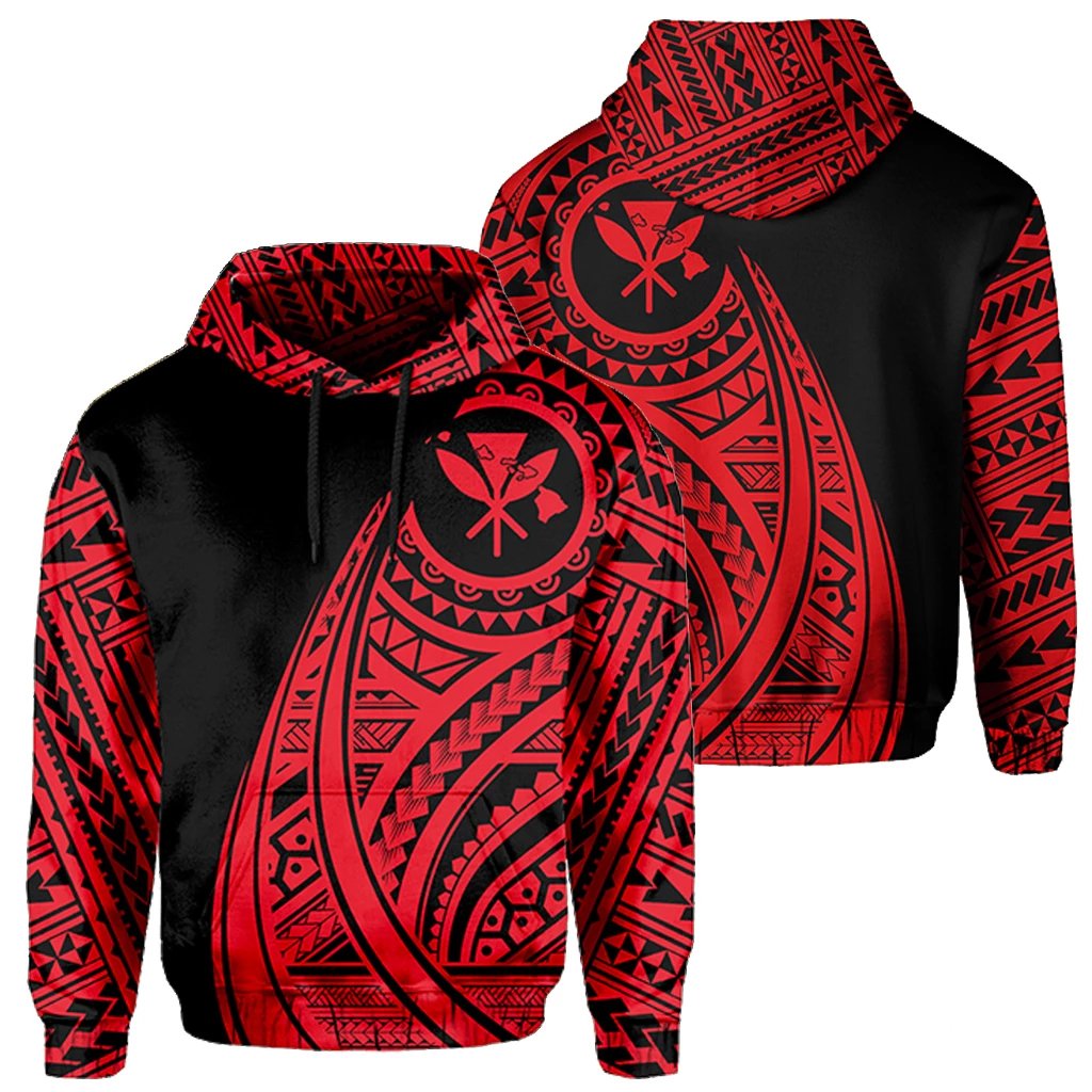 Hawaii Kanaka Polynesian Hoodie Tatoo Style Red Unisex Red - Polynesian Pride