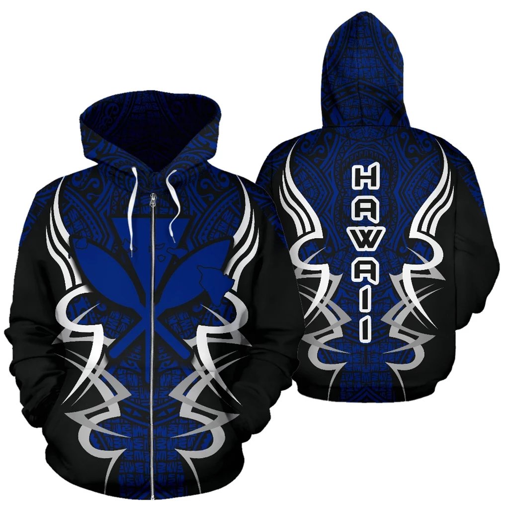 Kanaka Map Zip up Hoodie Blue Armor Style Unisex Art - Polynesian Pride