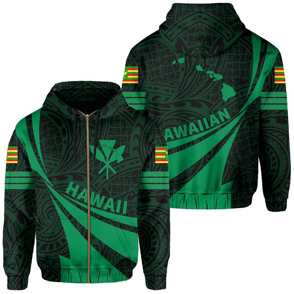 Kanaka Polynesian Zipper Hoodie Green Doma Style Unisex Green - Polynesian Pride