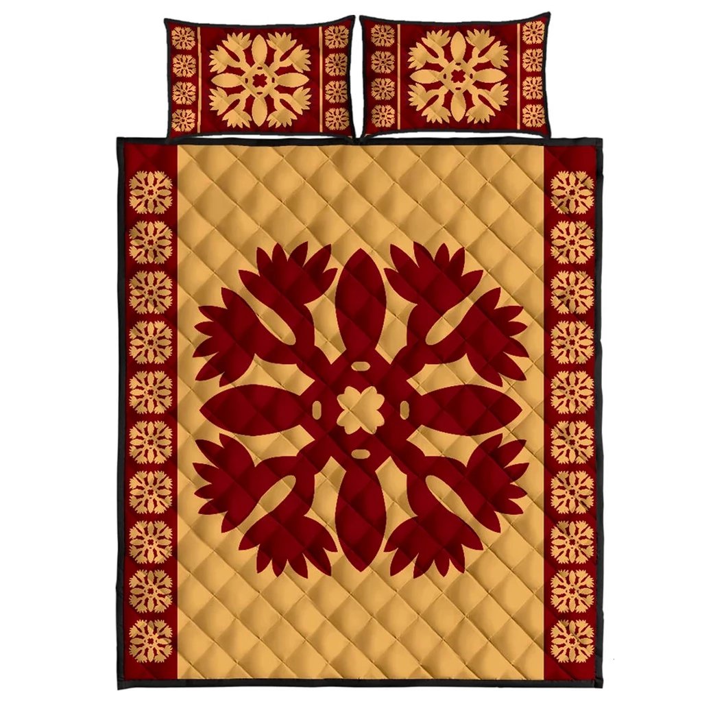 Hawaiian Quilt Pattern Palm Tree Wings Quilt Bed Set Gold - Polynesian Pride