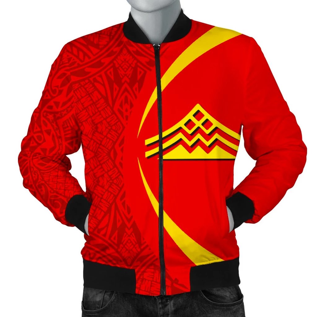 Hawaiian Mauna Kea Polynesian Men's Bomber Jacket - Circle Style - Black Red - Polynesian Pride