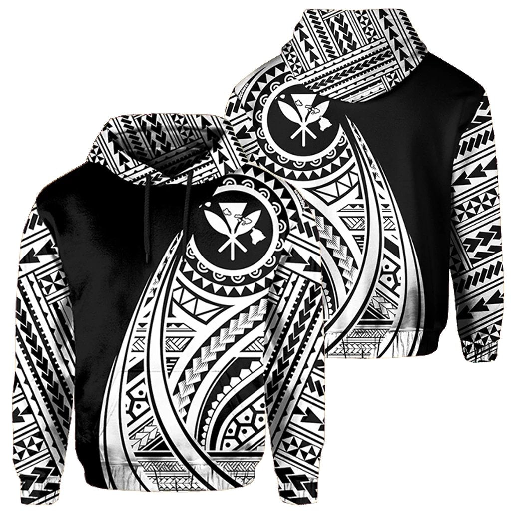 Hawaii Kanaka Polynesian Hoodie Tatoo Style White Unisex White - Polynesian Pride