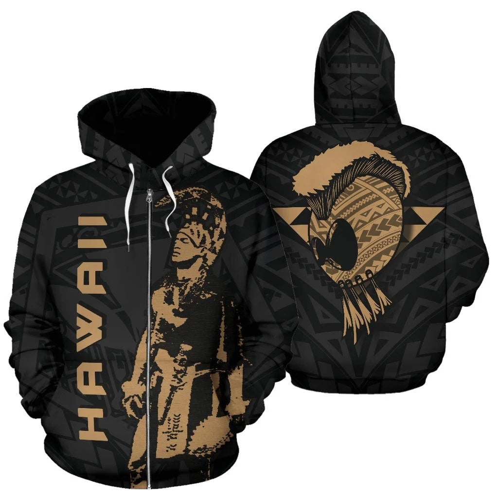 Hawaii Helmet Polynesian Gold Kanaka Warrior Hoodie (Zip) Unisex Gold - Polynesian Pride