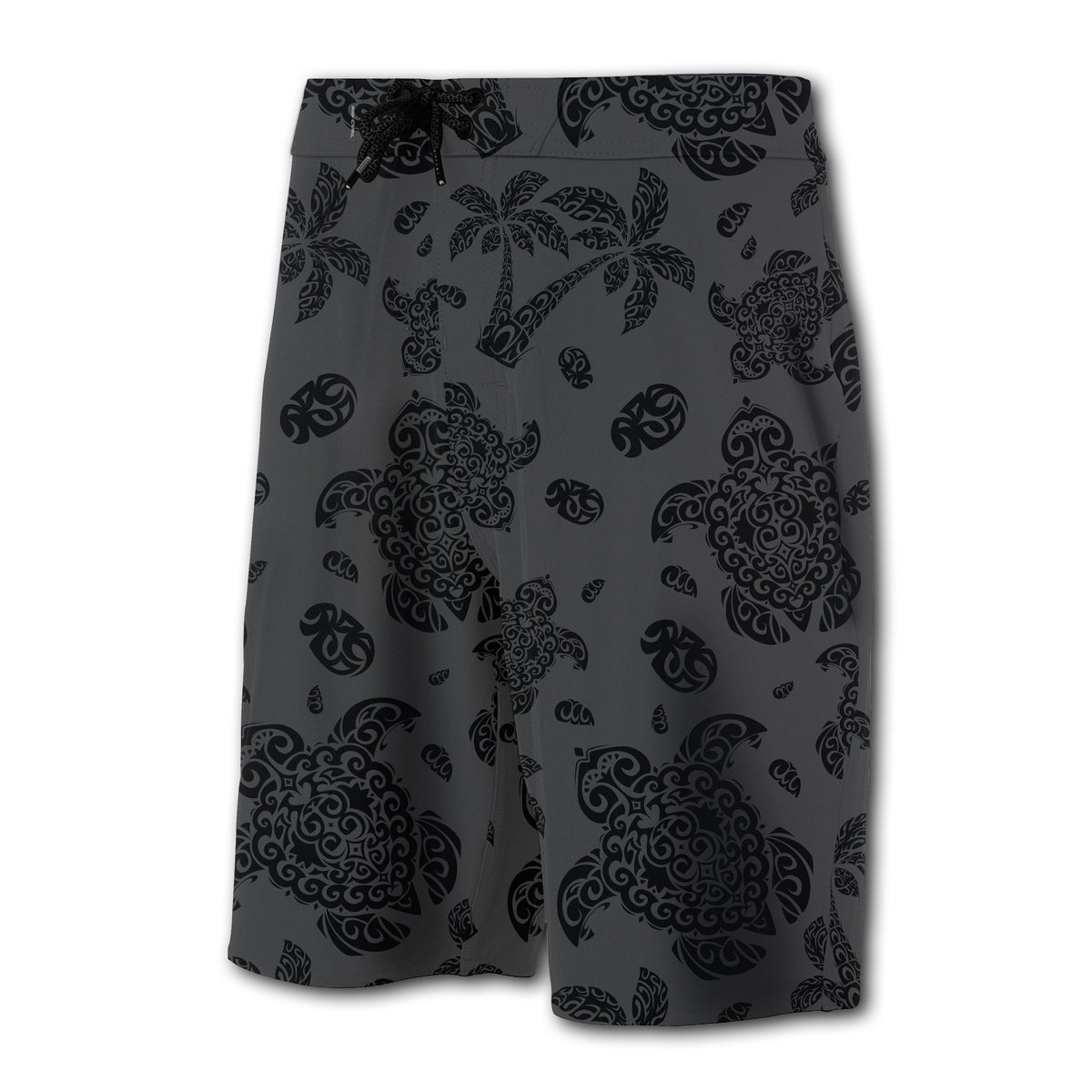 Hawaii Polynesian Turtle Palm And Sea Pebbles Board Shorts Gray - Polynesian Pride