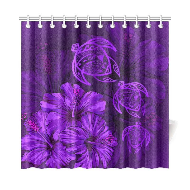 Hawaiian Map Turtle Hibiscus Purple Vintage Shower Curtain - Polynesian Pride