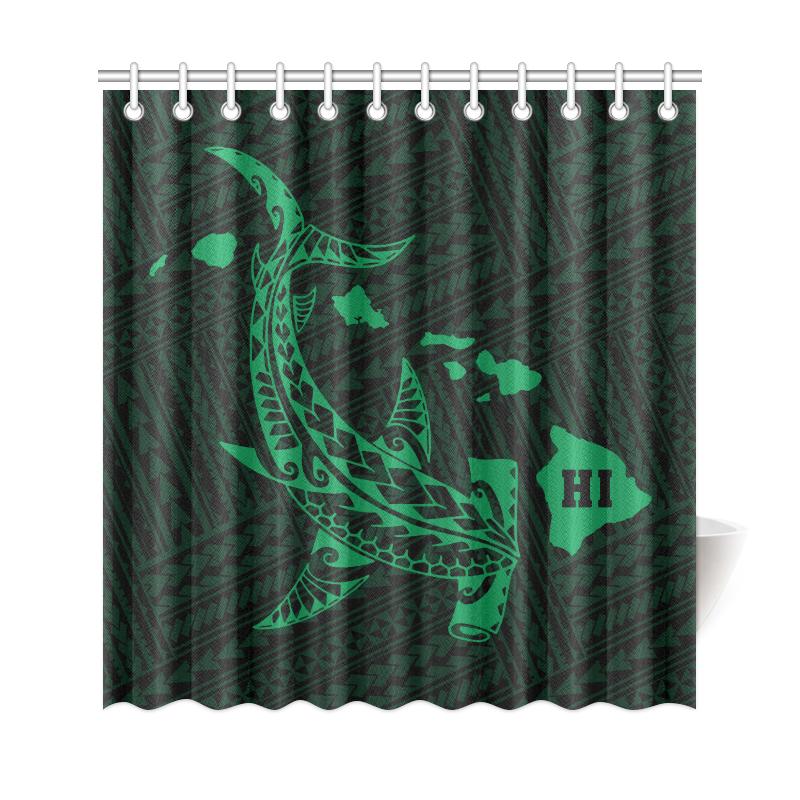 Hawaii Shark Green Polynesian Shower Curtain - Polynesian Pride