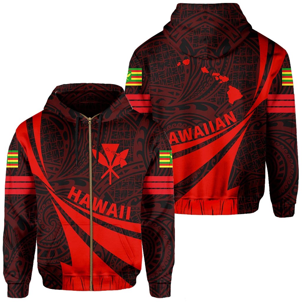 Kanaka Polynesian Zipper Hoodie Red Doma Style Unisex Red - Polynesian Pride