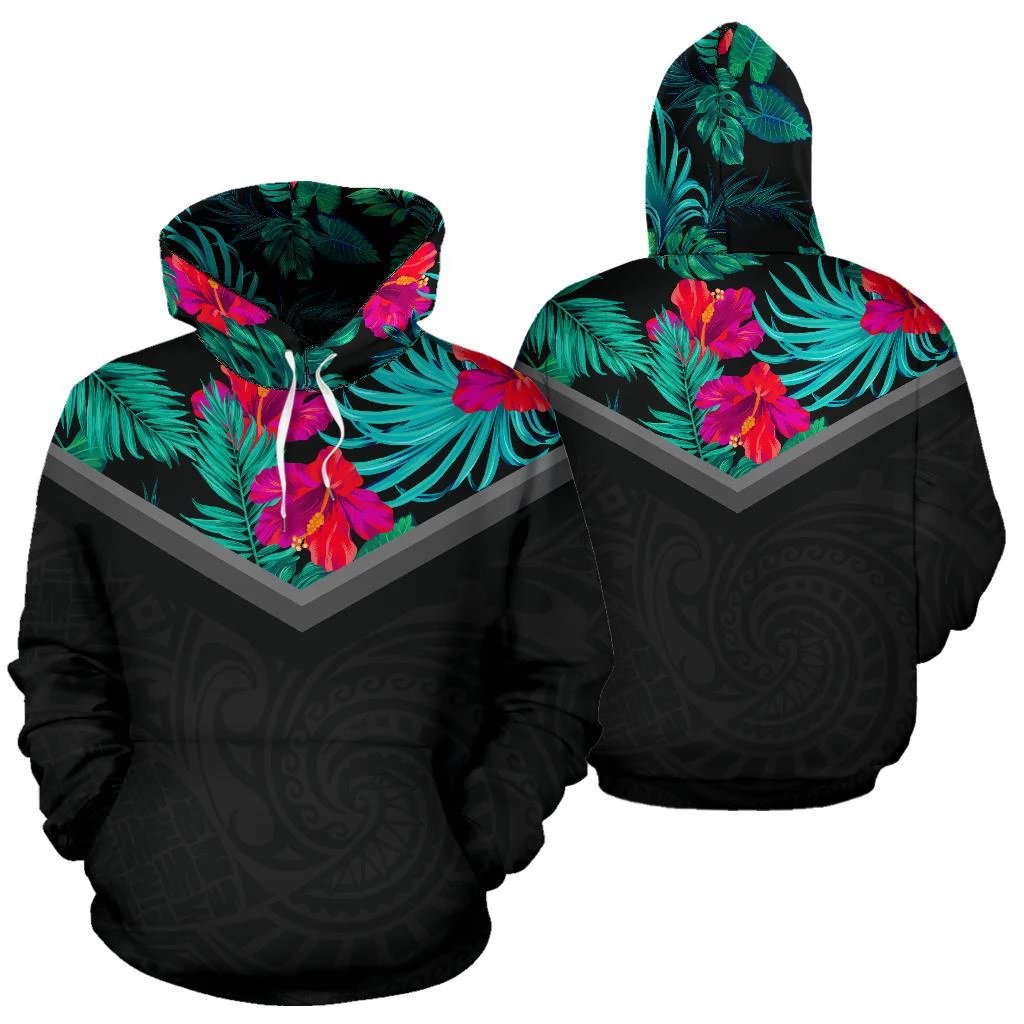 Hawaii Green Hibiscus Hoodie Unisex Black - Polynesian Pride