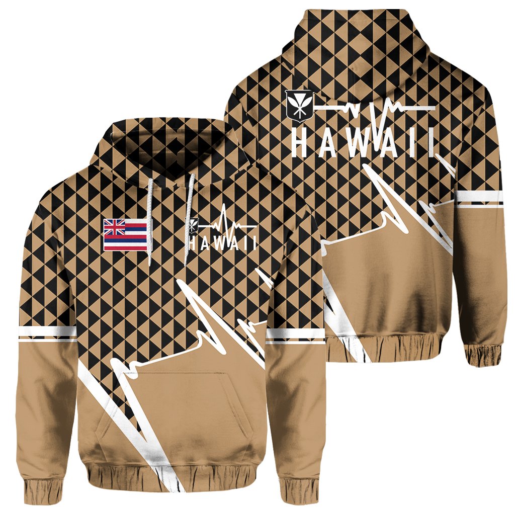 Kakau Hawaii In My Heartbeat Flag of Hawaii Hoodie Gold Unisex Gold - Polynesian Pride